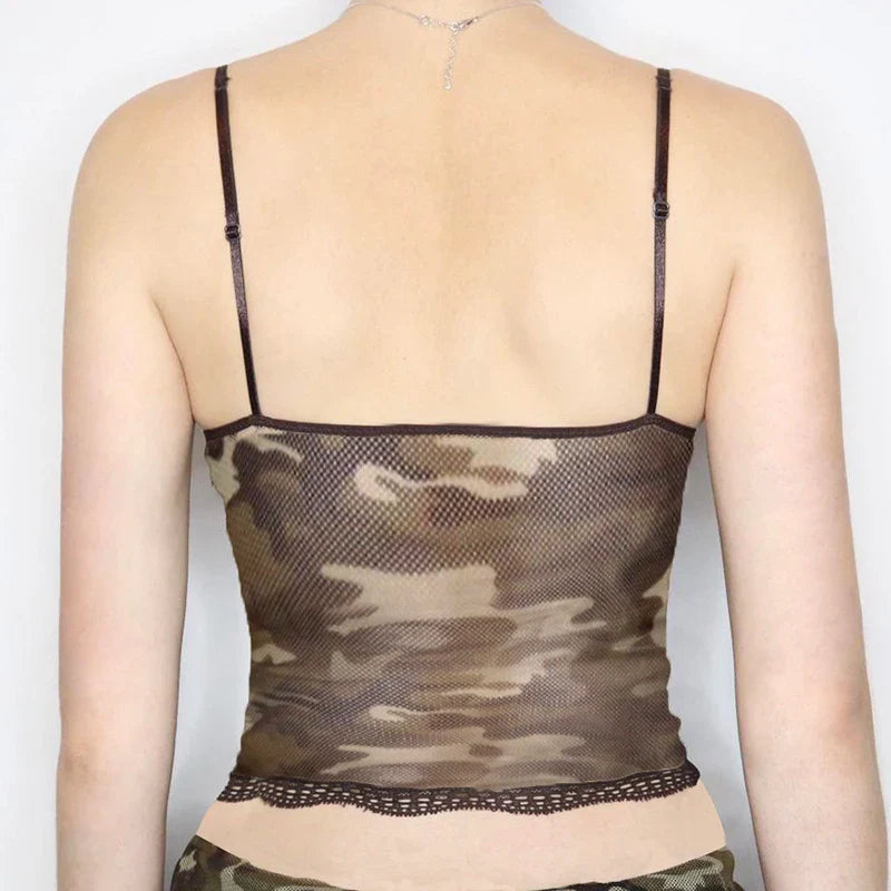 Vintage Camouflage See Through Mesh Top