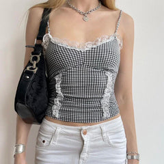 Vintage Strap Sleeveless Cropped Plaid Top