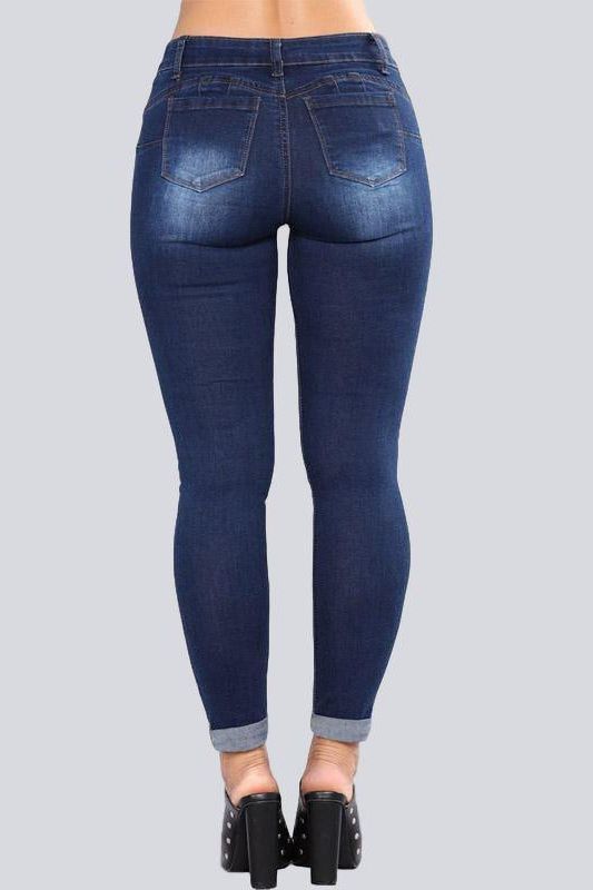 High Waist Ripped Hips Pencil Jeans