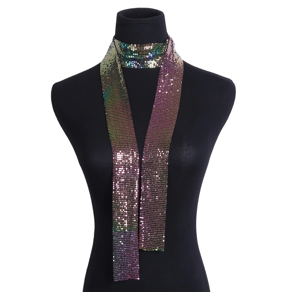 Metal Mesh Thin Neck Tie Scarf