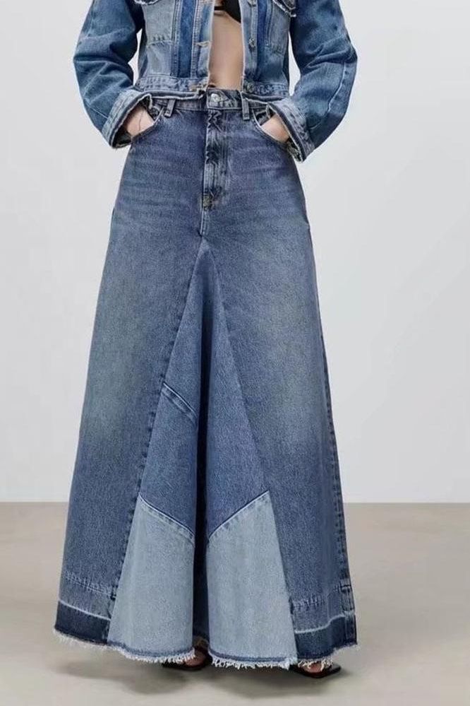Casual Patchwork Denim Skirt