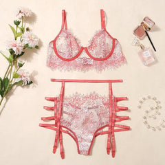 3 piece lingerie set with garter