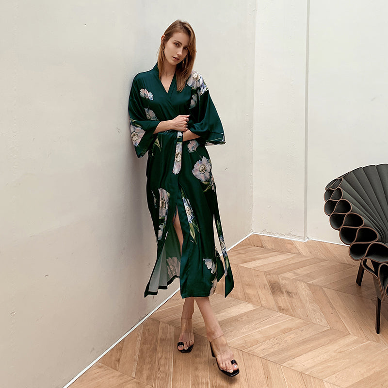 Green Light Luxury Silky Satin Kimono Robe
