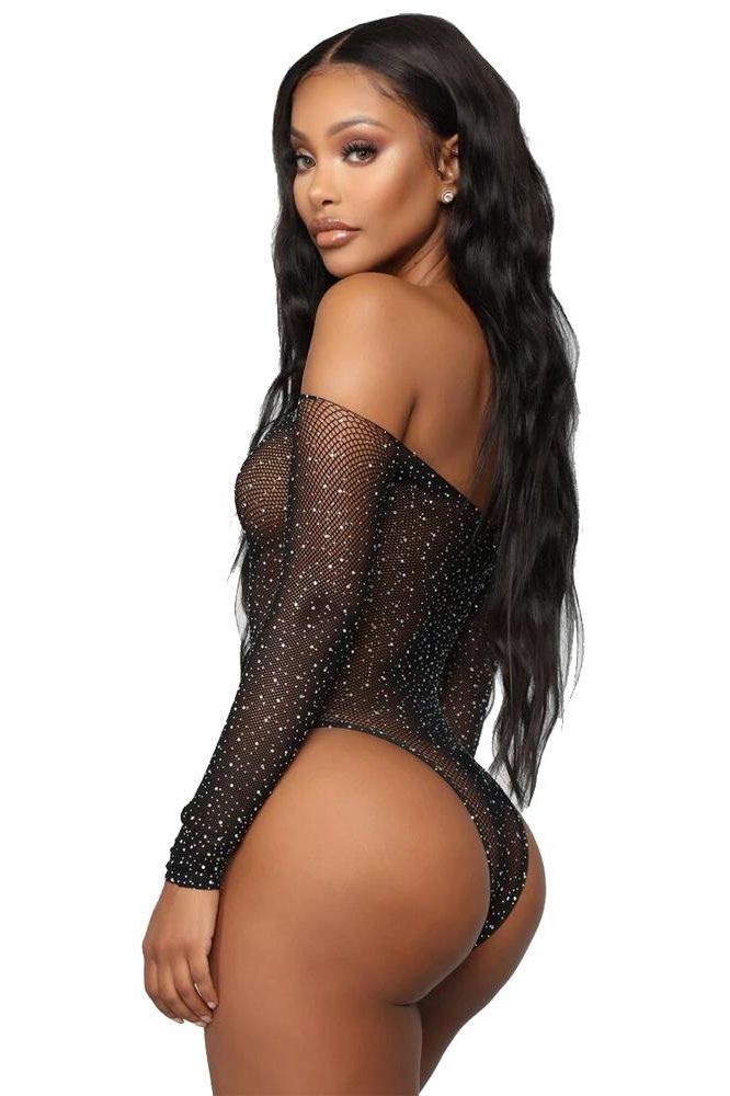 Strapless Rhinestone Mesh Stretch Bodysuit