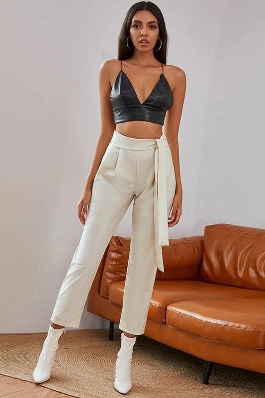 Knotted Belt White Women Pants