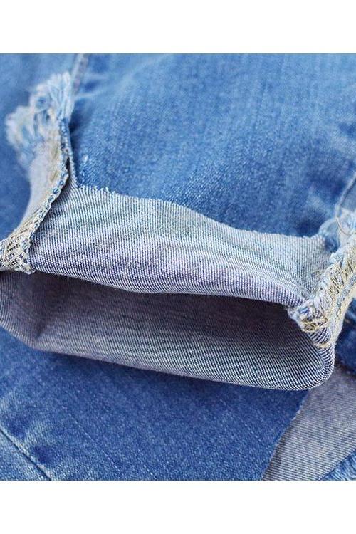 Elastic Ripped Cutout Cuff Washed Jeans