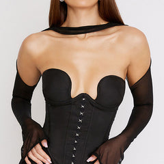 Black Plunge Long Sleeve Corset Top
