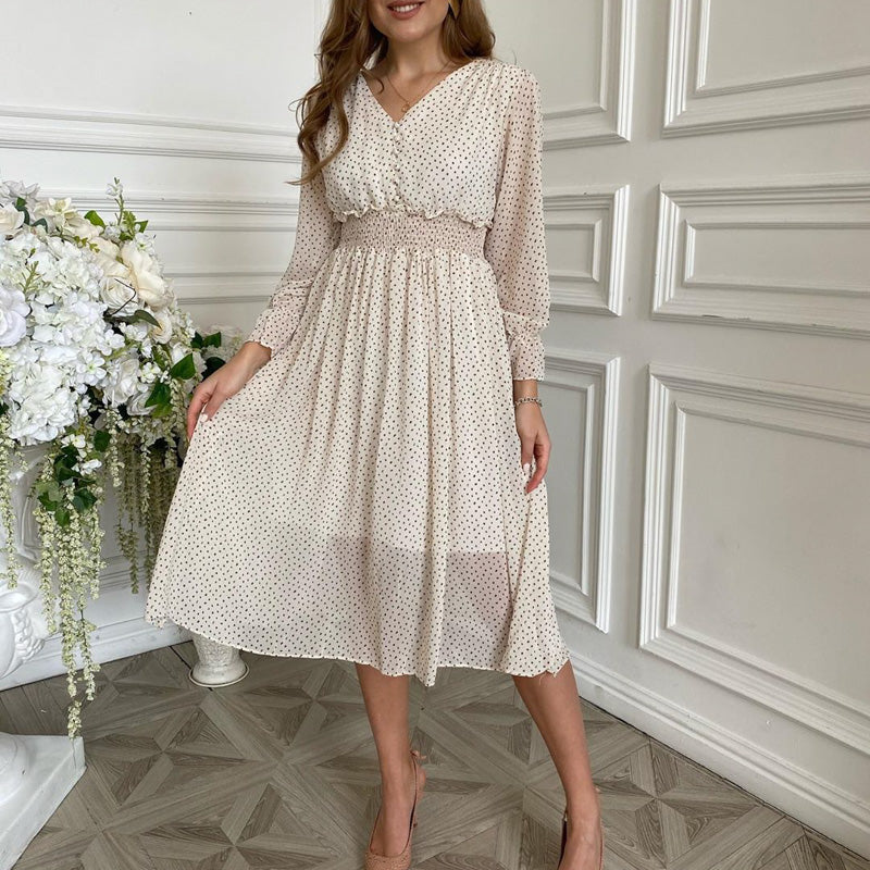 floral print dress Elegant  puff sleeve a line v neck sash dress High waist work wear office lady dress