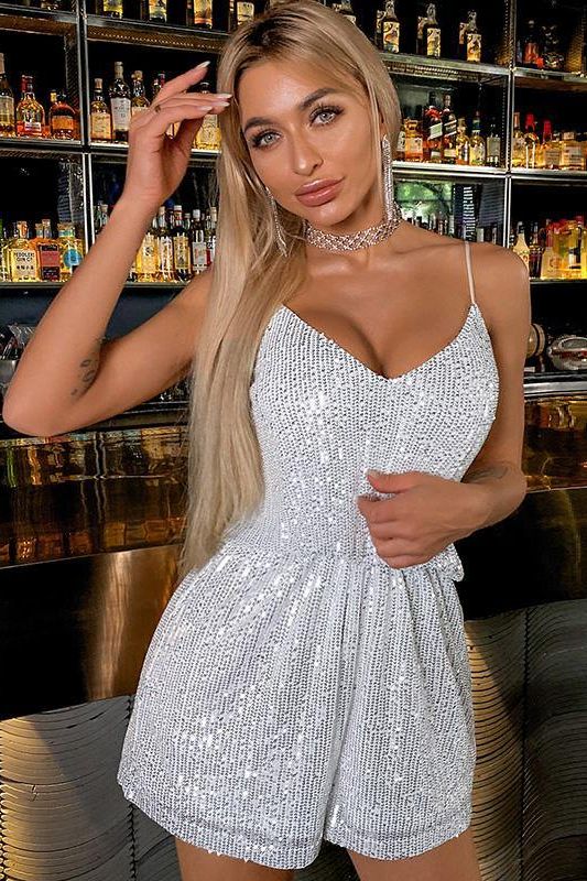 V Neck Sequin Bodycon Corset Jumpsuit