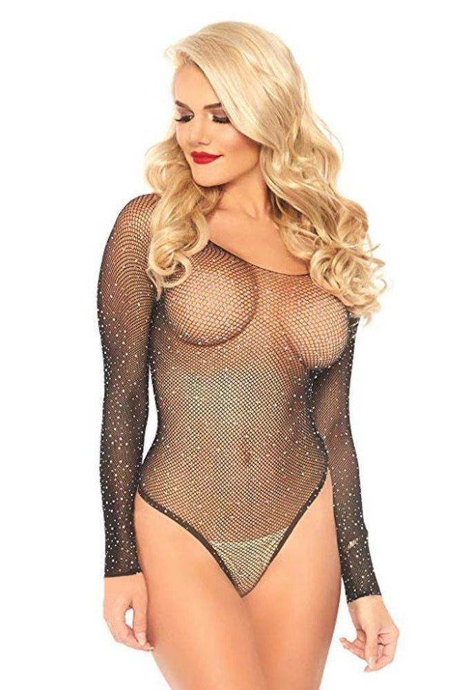 Strapless Rhinestone Mesh Stretch Bodysuit