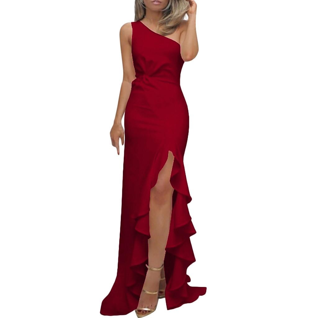High Split Maxi Dresses Sexy One Shoulder Ruffles Long Dress Wedding Elegant Off Shoulder Evening Party Dresses Hot