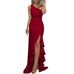 High Split Maxi Dresses Sexy One Shoulder Ruffles Long Dress Wedding Elegant Off Shoulder Evening Party Dresses Hot