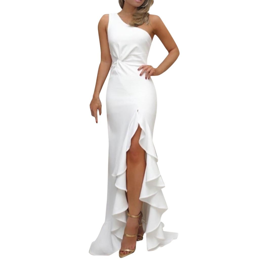 High Split Maxi Dresses Sexy One Shoulder Ruffles Long Dress Wedding Elegant Off Shoulder Evening Party Dresses Hot