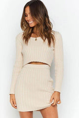 sweater top and short skirt knitted crop set