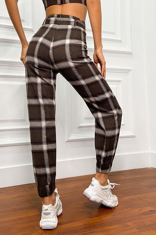 belt and buckle plaid pants