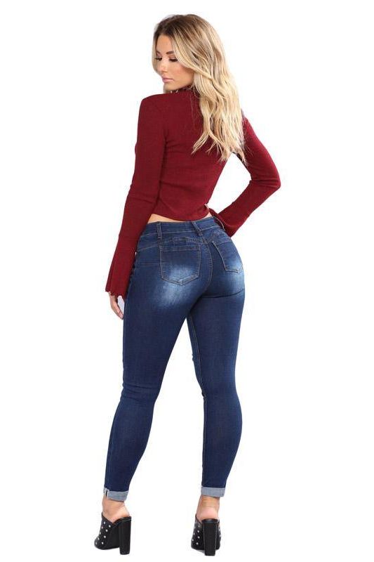 High Waist Ripped Hips Pencil Jeans