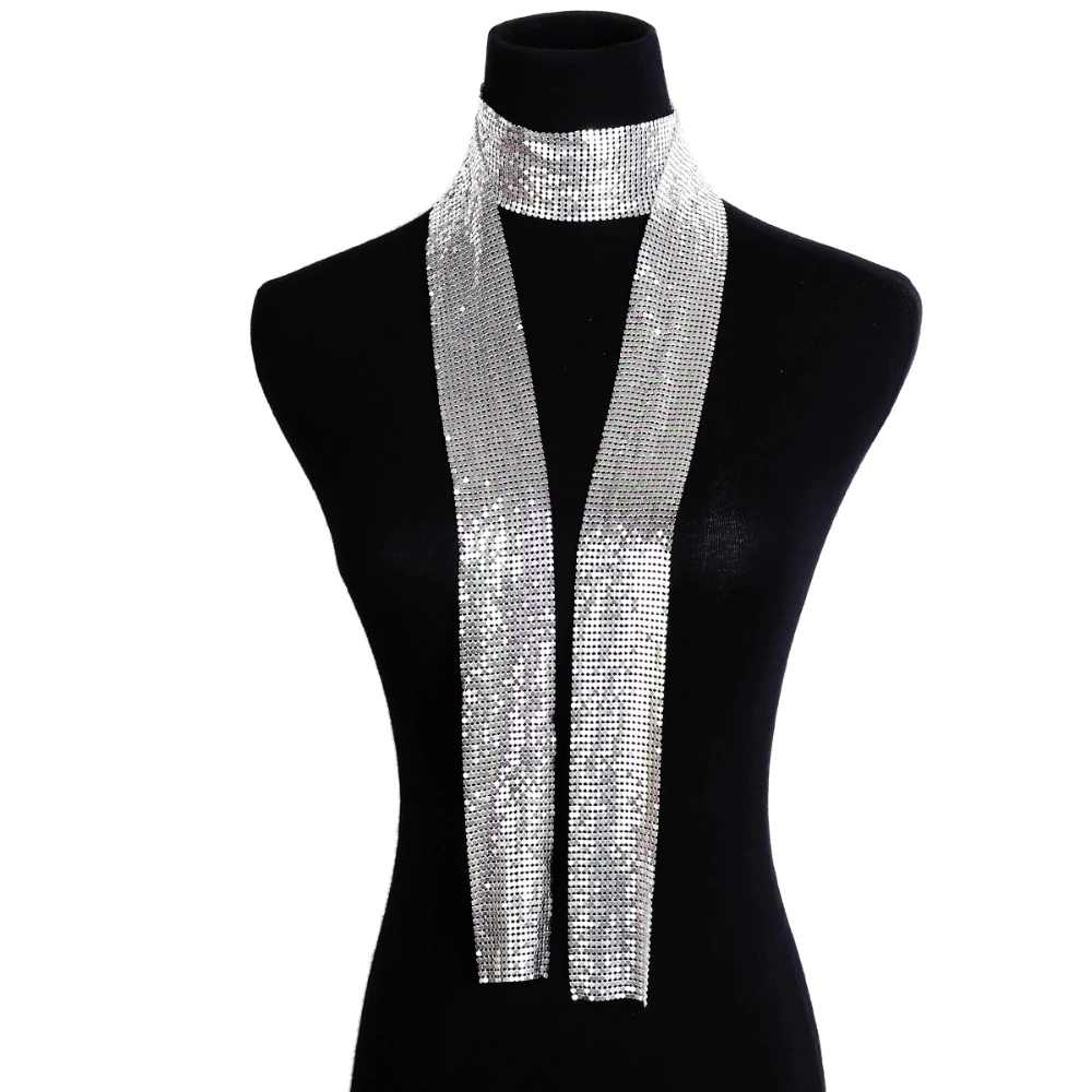 Metal Mesh Thin Neck Tie Scarf