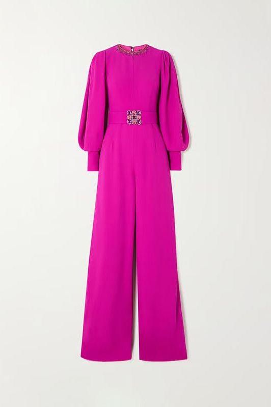 Magenta voluminous sleeves crepe jumpsuit