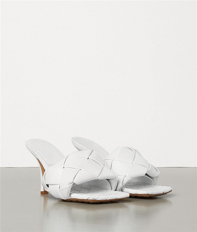 White Woven Mule Sandals