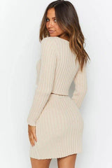 sweater top and short skirt knitted crop set