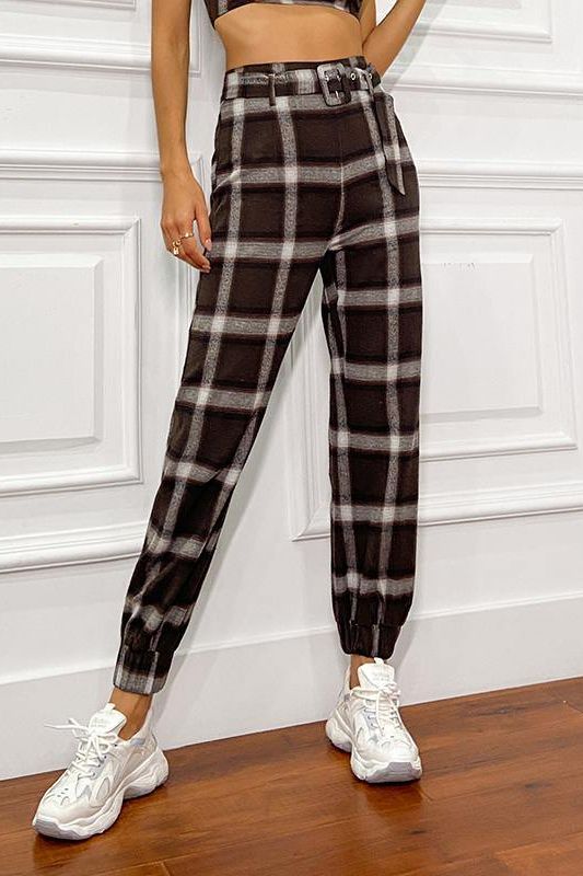 belt and buckle plaid pants