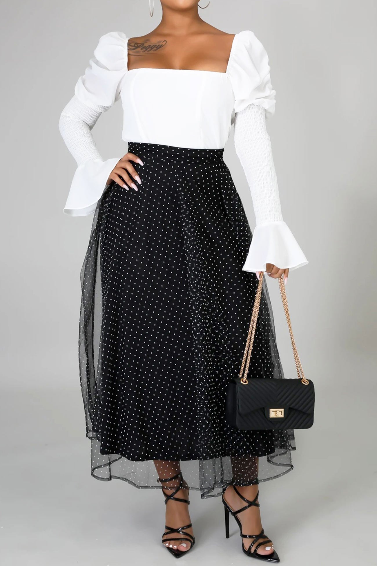 High Waist Polka Dot Mesh Skirt – Godu Shop