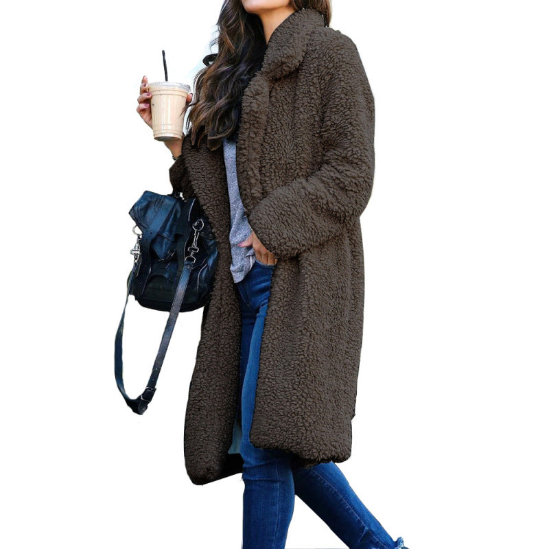 loose long sleeve lapel plush Coat jacket