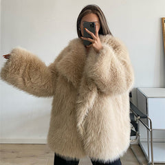 Artificial fur loose mid-length coat