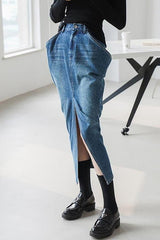 Street Style Long Inverted Triangle Denim Skirt