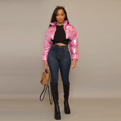 Fall  Clothing Sexy Casual Cropped Stand Collar Loose Short Cotton Coat Jacket