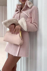 French style stitching short pink suit