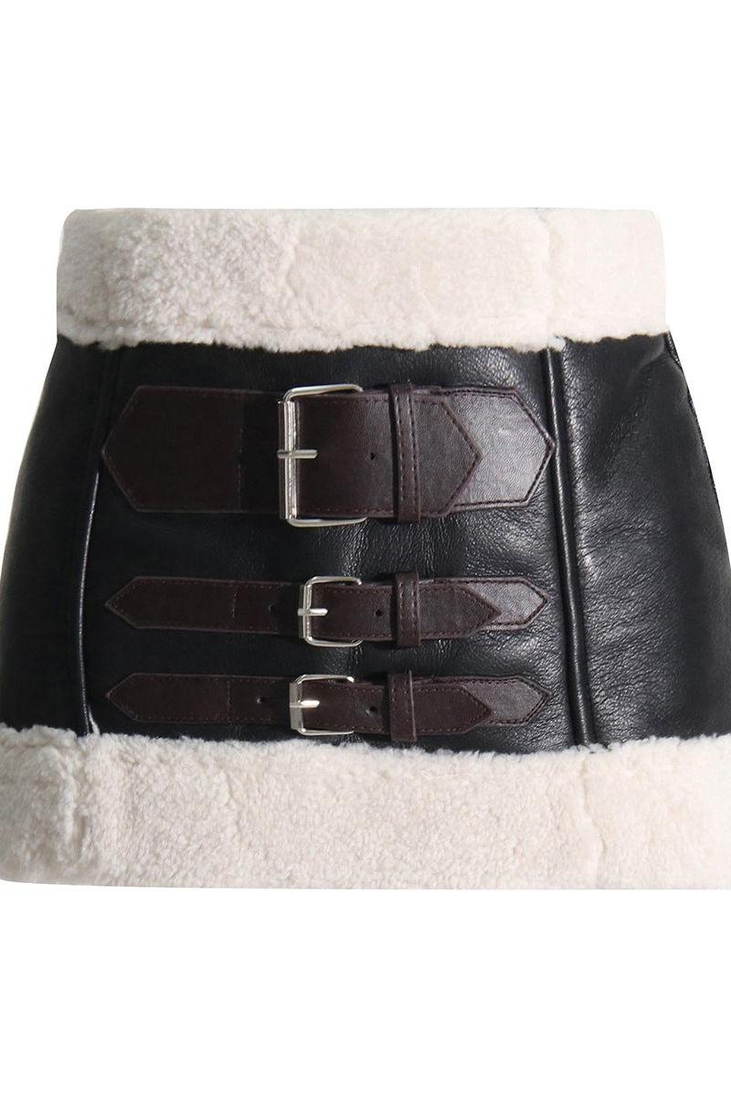 Lambswool buckle placket mini skirt