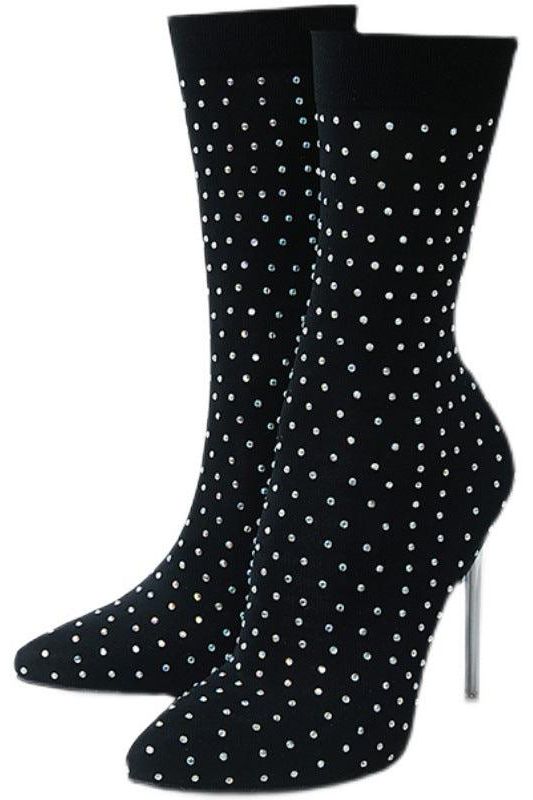 American rhinestone elastic high-heeled boots