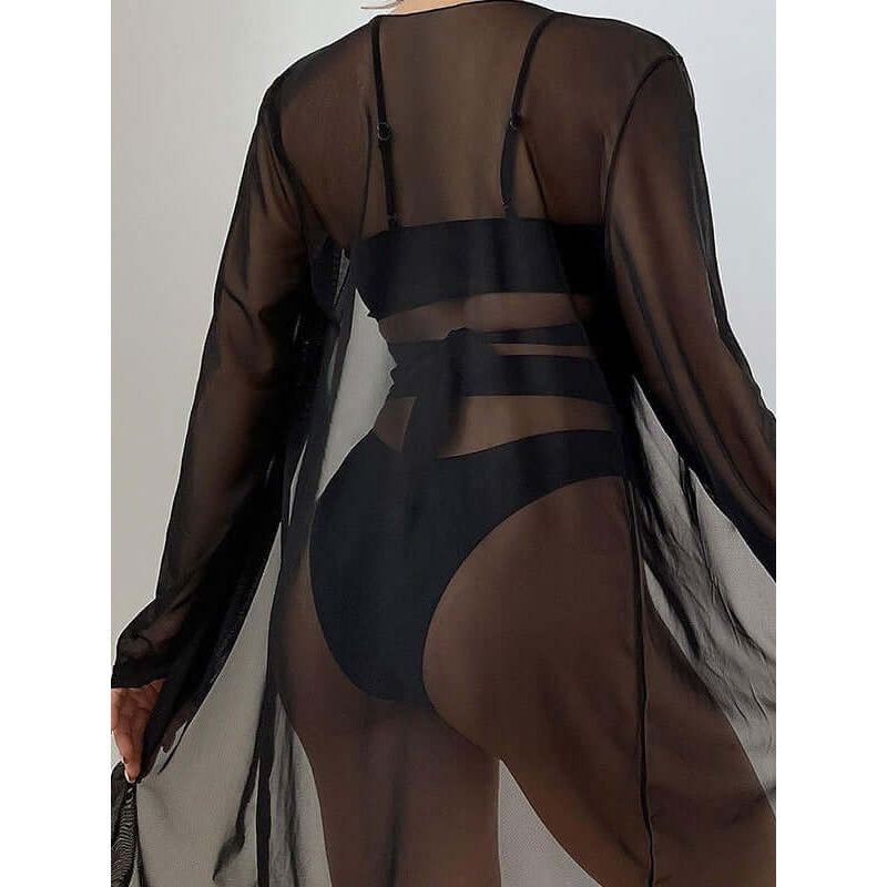 Cover-up Lace-up Bikini Swimsuit Three-piece Set