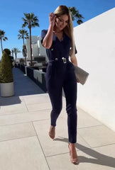 V Neck Belted Metal Suit
