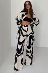 Two Piece Printed Wide Leg Pants and shirt