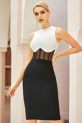 Elegant High waist Black & White midi dress