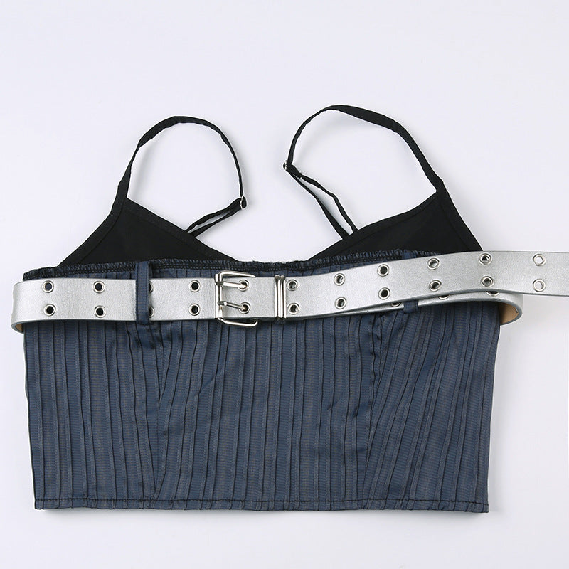 Dark Grey Short Splicing Halter Top