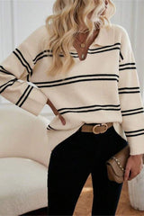 V-neck Striped Pullover Polo Shirt Sweater