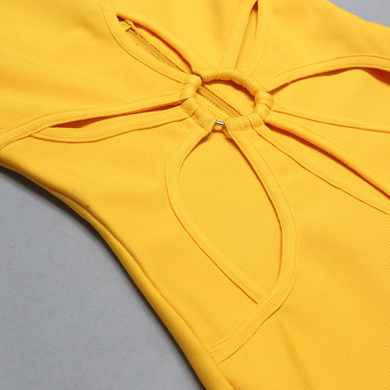 Yellow Halter Sexy Backless Bandage Dress