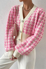Lantern Sleeve Knitted Cardigan Sweater