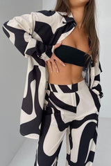 Two Piece Printed Wide Leg Pants and shirt