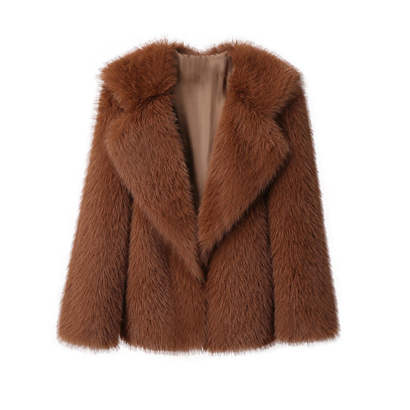 Artificial fur loose mid-length coat