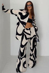 Two Piece Printed Wide Leg Pants and shirt