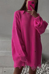 Mid-length Loose Fit Hole Pullover Sweater