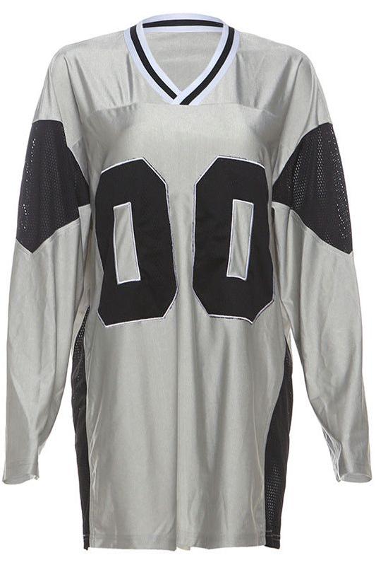V-neck Mesh Splicing Long-sleeved T-shirt