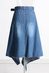 High waist stitching irregular denim skirt