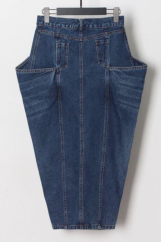 Street Style Long Inverted Triangle Denim Skirt