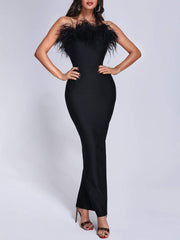 Black Bandage Feather Strapless Party Dress