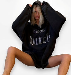 Hot diamond letters distressed washed hoodie